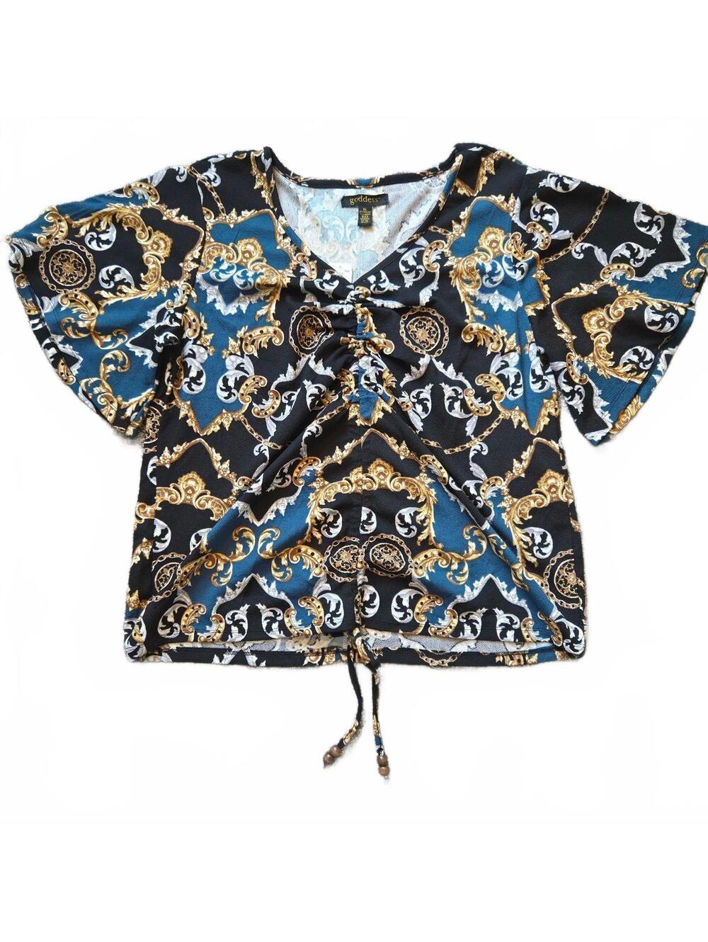 Goddess XL Messy Printed Top with Drawstring Detail